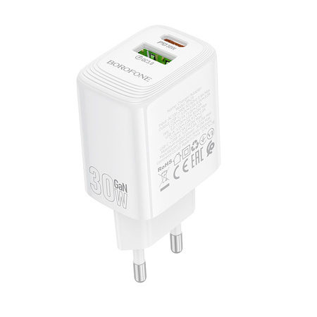 Borofone Netzladegerät BN29 Fuente - USB + Typ C - QC 3.0 PD 30W weiß