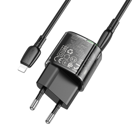 Borofone Netzladegerät BN17 Sunlight - USB + Typ C -  QC 3.0 PD 20W 3A mit Kabel Typ C auf Lightning schwarz