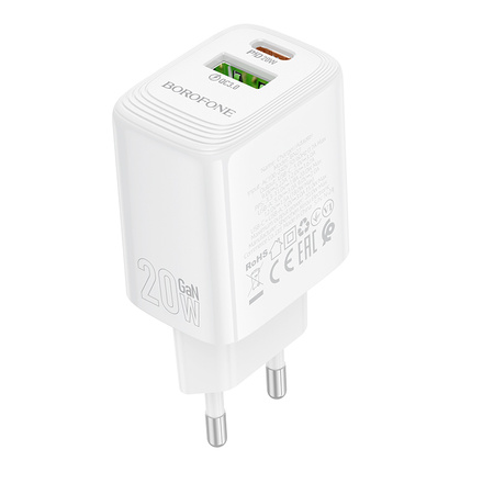 Borofone Ładowarka sieciowa BN27 Fuente - USB + Typ C - QC 3.0 PD 20W biała