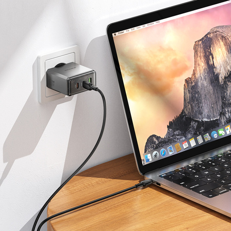 Borofone Netzladegerät BN22 Lena GaN - 2×Typ C + USB - QC 3.0 PD 65W grau