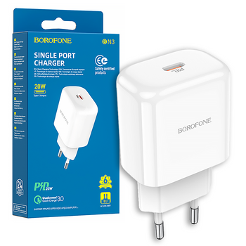 Borofone Ładowarka sieciowa BN3 Premium - Typ C - QC 3,0 PD 2,0 20W biała
