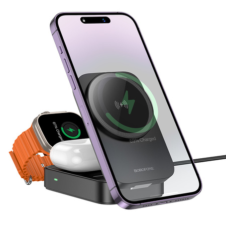 Borofone Ładowarka indukcyjna BQ38 Sharp 3 w 1 15W czarna