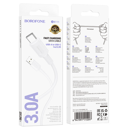Borofone Kabel BX111 Feliz - USB auf Typ C - 3A 1 m weiß