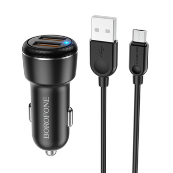 Borofone Ładowarka samochodowa BZ17 Core - 2xUSB - QC 3,0 18W z kablem USB na Micro USB czarna