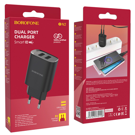 Borofone Netzladegerät BN2 Super - 2×USB - 2,1A schwarz