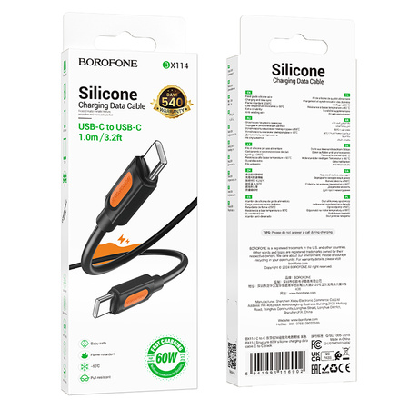 Borofone Kabel BX114 Structure - Typ C auf Typ C - PD 60W 3A 1 m schwarz