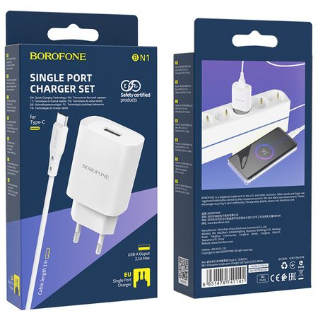 Borofone Netzladegerät BN1 Innovative - USB - 2,1A mit Kabel USB auf Typ C weiß
