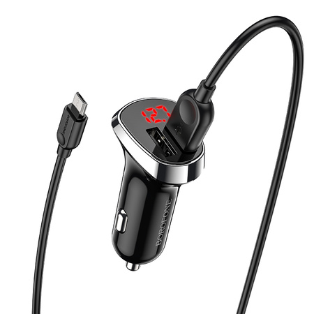 Borofone Ładowarka samochodowa BZ15 Auspicious - 2xUSB - 2,4A z kablem USB na Micro USB czarna