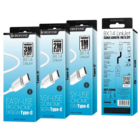 Borofone Kabel BX14 LinkJet - USB na Typ C - 3A 1 metr biały