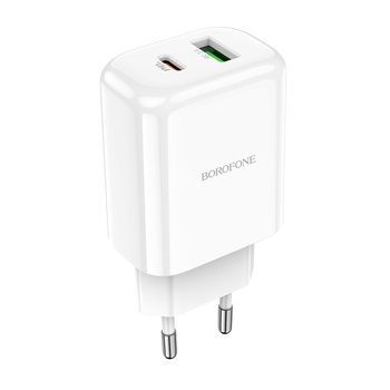 Borofone Netzladegerät BN4 Potential - USB + Typ C - QC 3.0 PD 2.0 20W weiß
