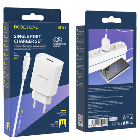 Borofone Netzladegerät BN1 Innovative - USB - 2,1A mit Kabel USB auf Micro USB weiß
