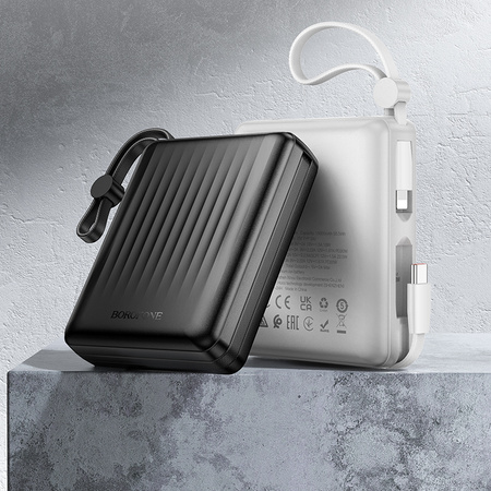 Borofone Powerbank 15000mAh BJ70A Vigorous - USB + Typ C - QC 3.0 PD 20W mit Kabeln Typ C und Lightning weiß