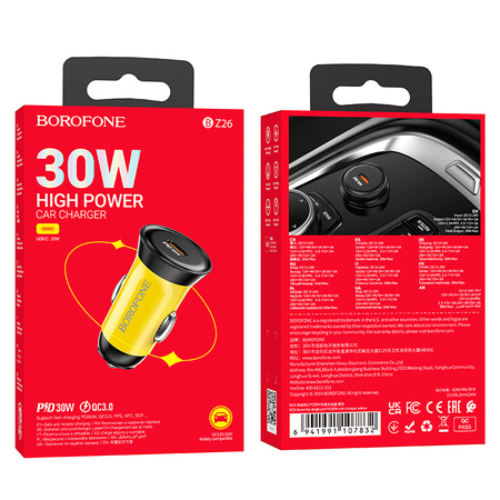 Borofone Ładowarka samochodowa BZ26 Searcher - Typ C - PD 30W 3A żółta