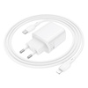 Borofone Netzladegerät BN27 Fuente - USB + Typ C - QC 3.0 PD 20W mit Kabel Typ C auf Lightning weiß