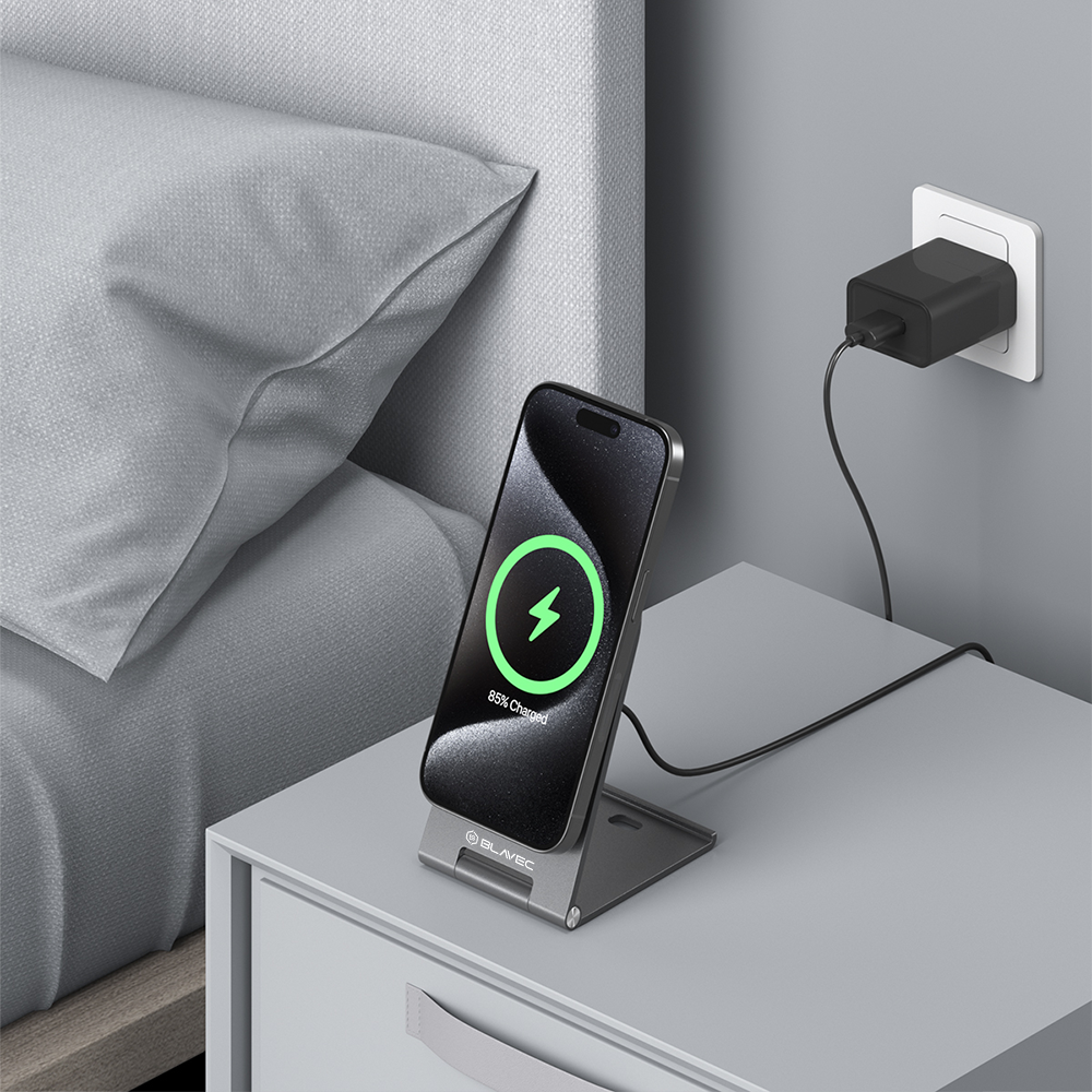 Blavec Induktives Ladegerät BQI-01 Qi2 15W magnetisch kompatibel mit MagSafe + Raptor-Kabel Typ C auf Typ C (BQI01-QI2MS) silber