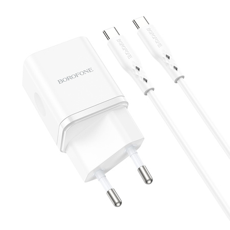 Borofone Netzladegerät BN7 - USB + Typ C - QC 3.0 PD 20W mit Kabel Typ C auf Typ C weiß