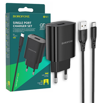 Borofone Ładowarka sieciowa BN1 Innovative - USB - 2,1A z kablem USB na Typ C czarna