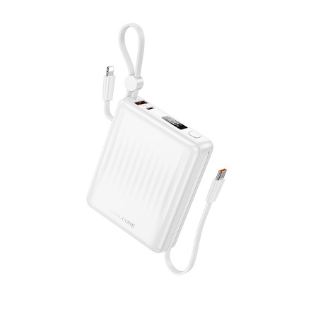 Borofone Power Bank 15000mAh BJ70A Vigorous - USB + Typ C - QC 3.0 PD 20W z kablami Typ C i Lightning biały