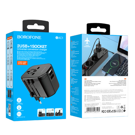 Borofone Reiseadapter BAC1 - 2×USB - USA, UK, EU, AU schwarz