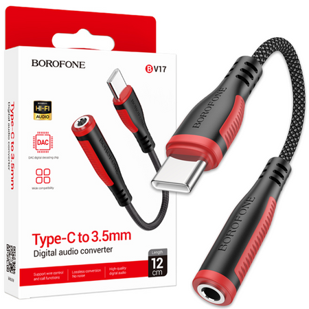 Borofone Adapter BV17 Audio - Typ C na jack 3,5mm - czarny (DAC)