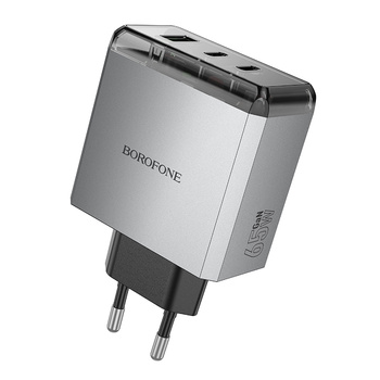 Borofone Netzladegerät BN22 Lena GaN - 2×Typ C + USB - QC 3.0 PD 65W grau