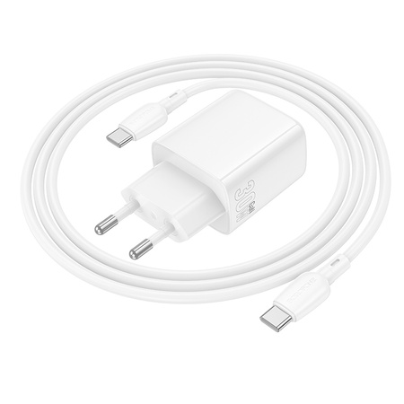 Borofone Netzladegerät BN29 Fuente - USB + Typ C - QC 3.0 PD 30W mit Kabel Typ C auf Typ C weiß