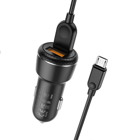 Borofone Ładowarka samochodowa BZ17 Core - 2xUSB - QC 3,0 18W z kablem USB na Micro USB czarna