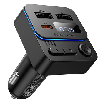 Borofone FM-Transmitter BC60 Hero MP3, Bluetooth - 2×USB + Typ C - PD 20W schwarz
