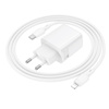 Borofone Netzladegerät BN29 Fuente - USB + Typ C - QC 3.0 PD 30W mit Kabel Typ C auf Lightning weiß
