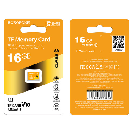 Borofone Karta pamięci MicroSD 16GB SDHC Class10 85MB/s