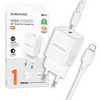 Borofone Ładowarka sieciowa BN13 Safety GaN - Typ C - PD 30W z kablem Typ C na Lightning biała