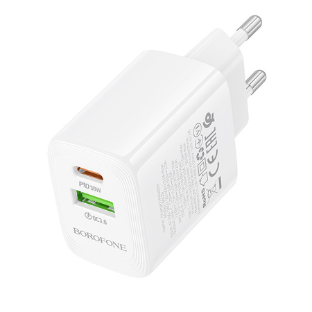Borofone Netzladegerät BN29 Fuente - USB + Typ C - QC 3.0 PD 30W weiß