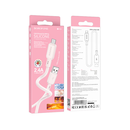 Borofone Kabel BX94 Crystal color - USB na Micro USB - 2,4A 1 metr jasnoróżowy
