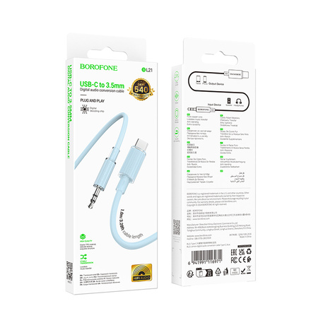 Borofone Kabel AUX BL21 Lemon - Typ C na jack 3,5mm - 1 metr niebieski