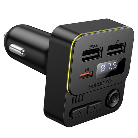 Borofone FM-Transmitter BC60 Hero MP3, Bluetooth - 2×USB + Typ C - PD 20W schwarz