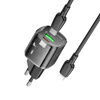 Borofone Netzladegerät BN17 Sunlight - USB + Typ C -  QC 3.0 PD 20W 3A mit Kabel Typ C auf Lightning schwarz