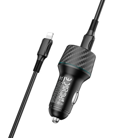 Borofone Ładowarka samochodowa BZ21 Brilliant - USB + Typ C - QC 3,0 PD 48W z kablem Typ C na Lightning czarna