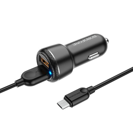 Borofone Ładowarka samochodowa BZ17 Core - 2xUSB - QC 3,0 18W z kablem USB na Micro USB czarna