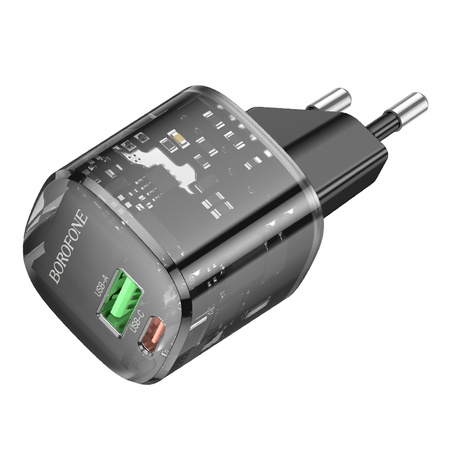 Borofone Netzladegerät BN17 Sunlight - USB + Typ C -  QC 3.0 PD 20W 3A schwarz