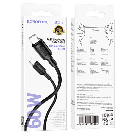 Borofone Kabel BX111 Feliz - Typ C auf Typ C - 60W 3A 1 m schwarz