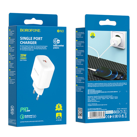 Borofone Netzladegerät BN3 Premium - Typ C - QC 3.0 PD 2.0 20W weiß