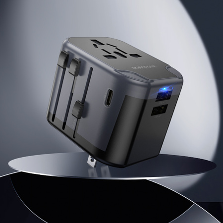 Borofone Adapter sieciowy ładowarki BAC12 - 2xUSB + Typ C - USA, UK, EU, AU czarny