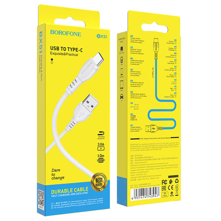 Borofone Kabel BX51 Triumph - USB na Typ C - 3A 1 metr biały
