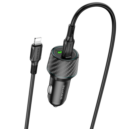 Borofone Ładowarka samochodowa BZ21 Brilliant - USB + Typ C - QC 3,0 PD 48W z kablem Typ C na Lightning czarna