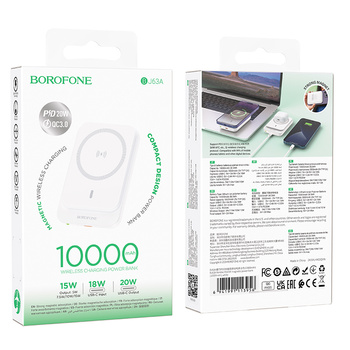 Borofone Powerbank 10000mAh BJ63A Nimble - Typ C - PD 20W magnetisch mit induktivem Laden weiß