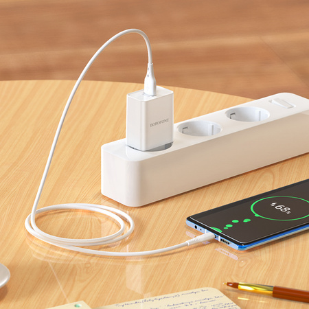 Borofone Netzladegerät BN5 Sunlight - USB - QC 3.0 18W mit Kabel USB auf Typ C weiß