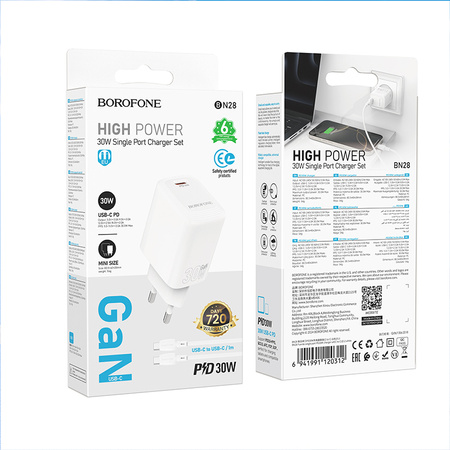 Borofone Netzladegerät BN28 Fuente - Typ C - PD 30W mit Kabel Typ C auf Typ C weiß