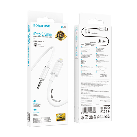 Borofone Kabel AUX BL21 Lemon - Lightning na jack 3,5mm - 1 metr biały
