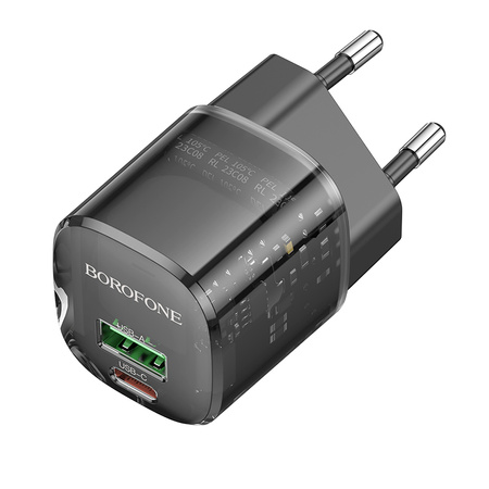 Borofone Netzladegerät BN17 Sunlight - USB + Typ C -  QC 3.0 PD 20W 3A schwarz