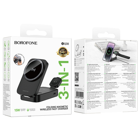 Borofone Ładowarka indukcyjna BQ38 Sharp 3 w 1 15W czarna
